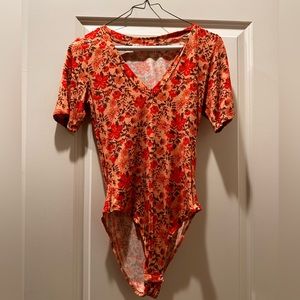 Free People Floral Print V-Neck Bodysuit